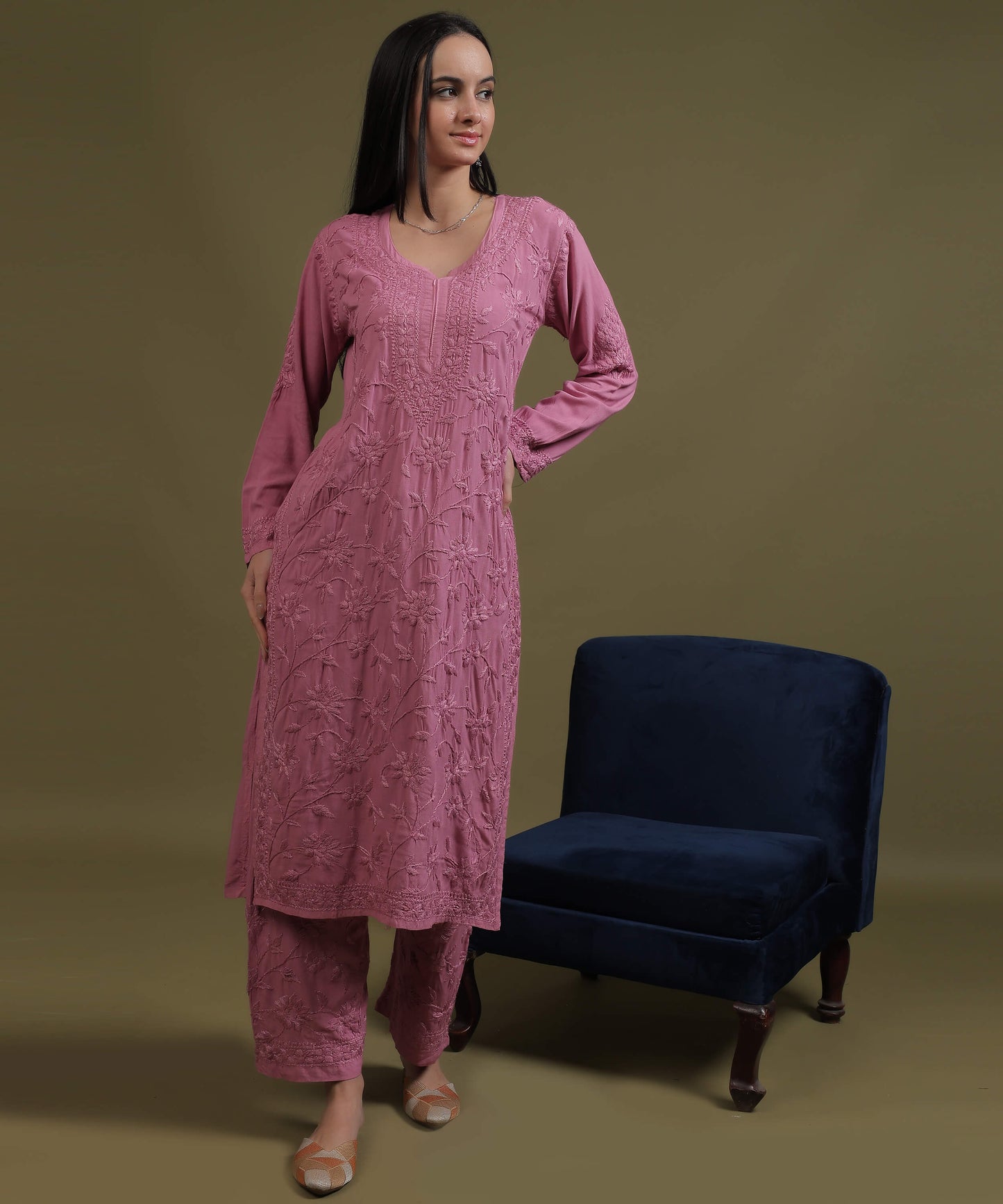 RUMI Pink Rayon Full Jaal Work Palazzo Set