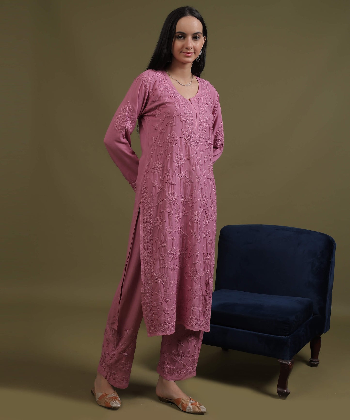 RUMI Pink Rayon Full Jaal Work Palazzo Set