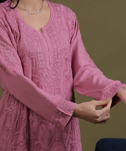 RUMI Pink Rayon Full Jaal Work Palazzo Set
