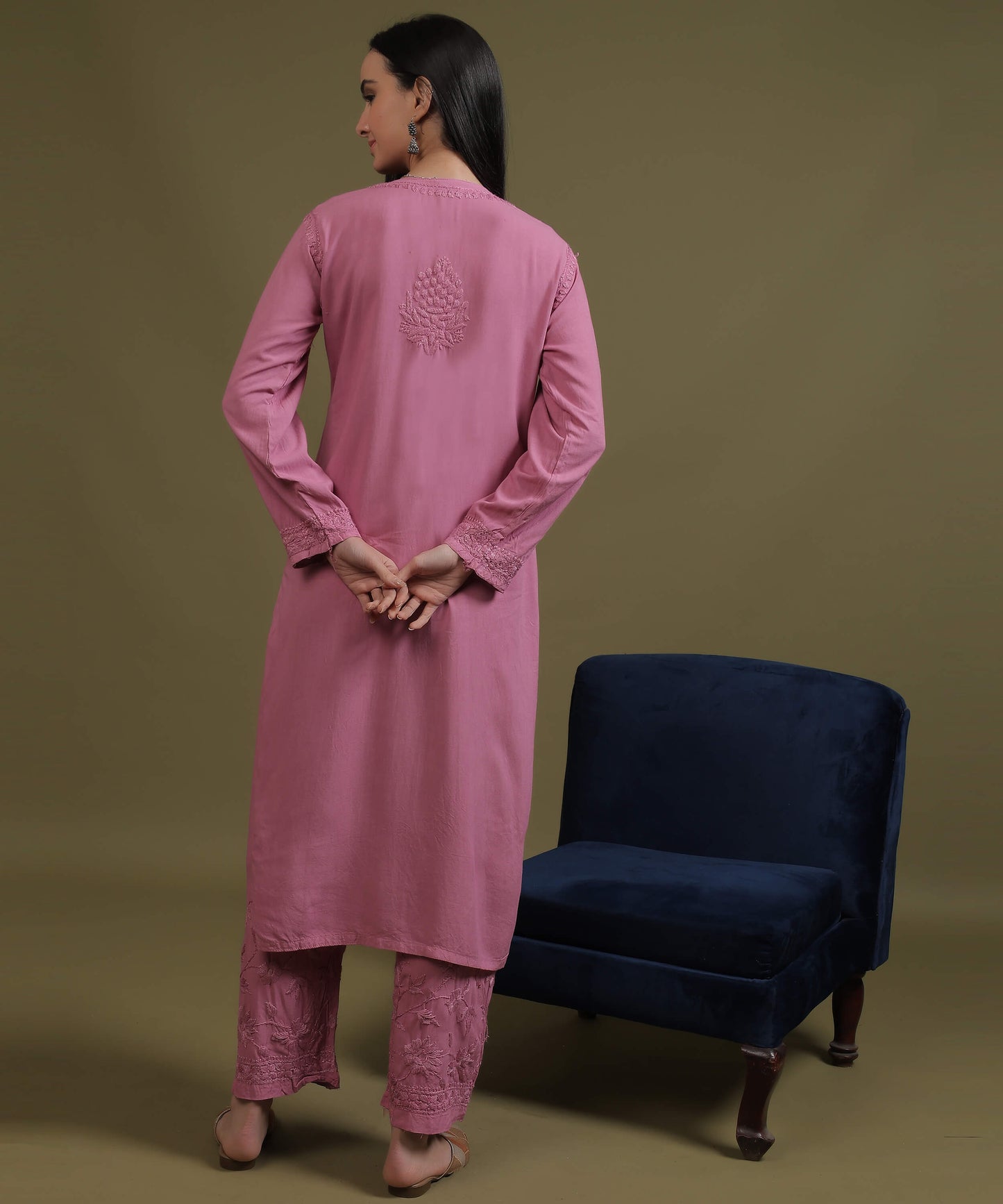 RUMI Pink Rayon Full Jaal Work Palazzo Set