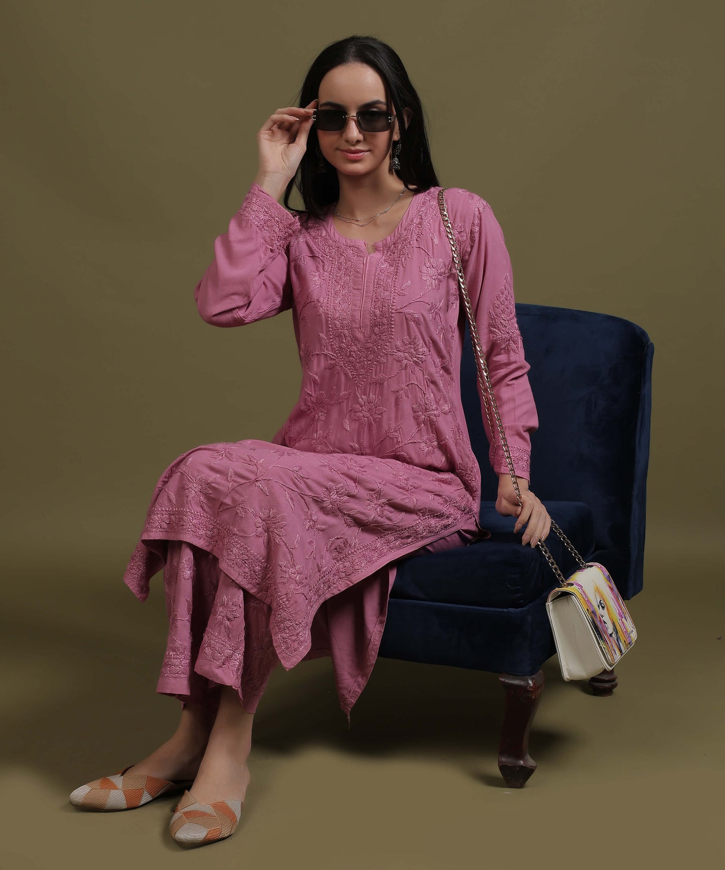 RUMI Pink Rayon Full Jaal Work Palazzo Set