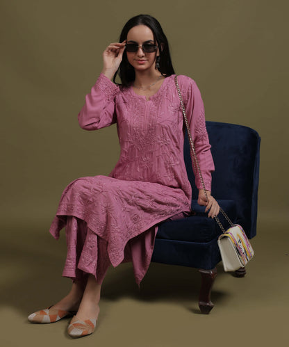 RUMI Pink Rayon Full Jaal Work Palazzo Set