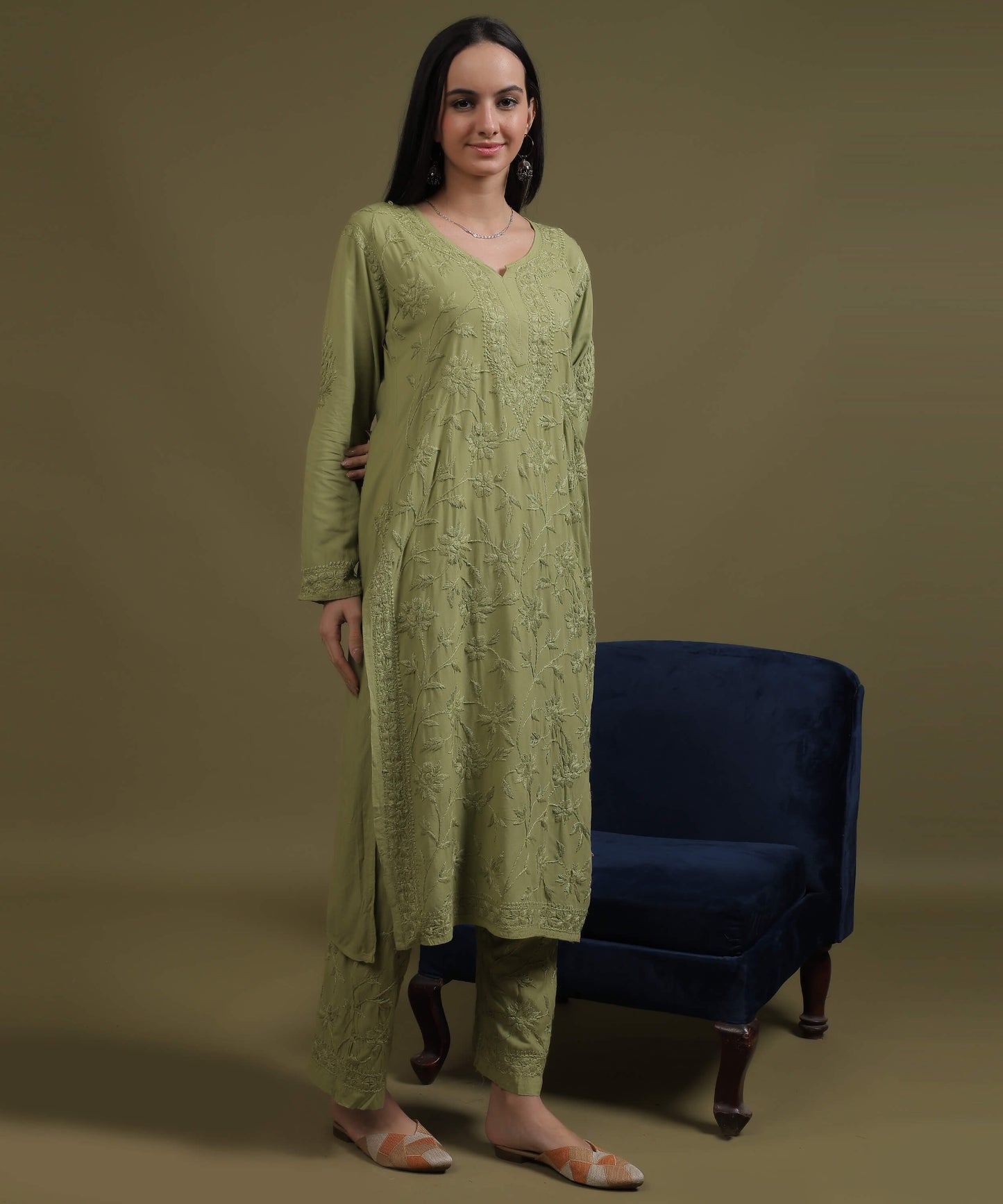 RUMI Green Rayon Full Jaal Work Palazzo Set