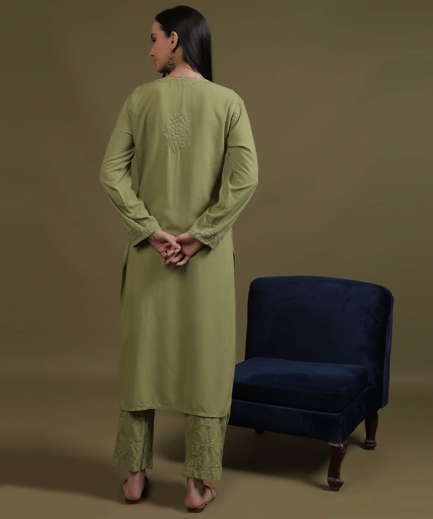 RUMI Green Rayon Full Jaal Work Palazzo Set