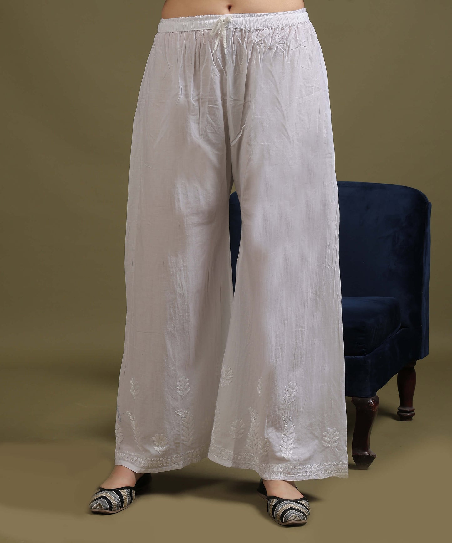 NEA Chikankari White Cotton Palazzo