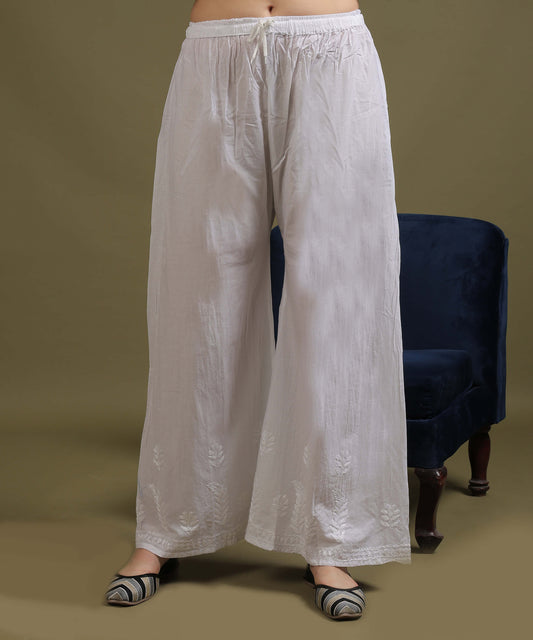 NEA Chikankari White Cotton Palazzo