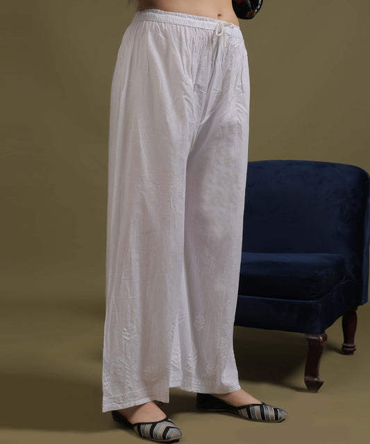 NEA Chikankari White Cotton Palazzo