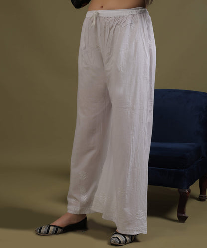 NEA Chikankari White Cotton Palazzo