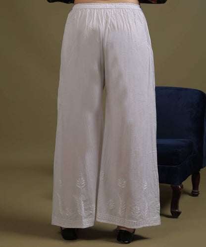 NEA Chikankari White Cotton Palazzo