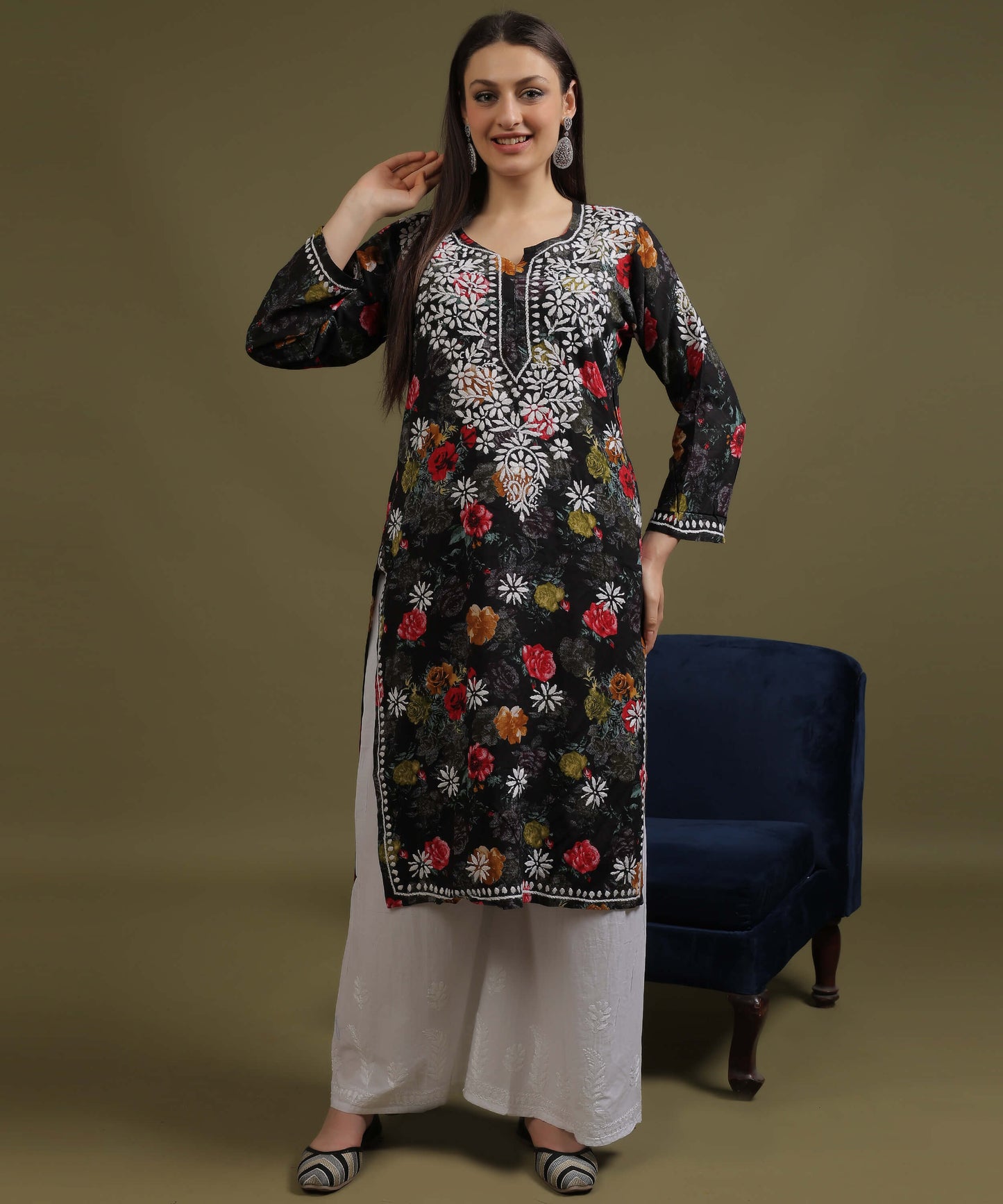 NEA Chikankari White Cotton Palazzo